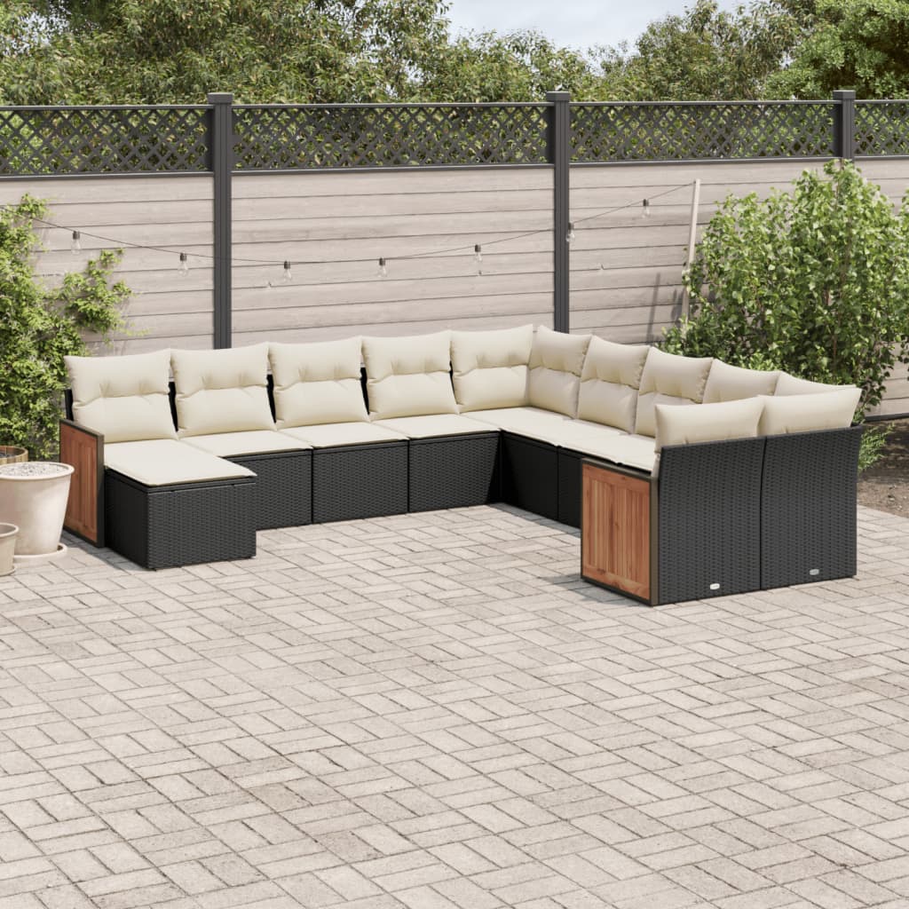 11-dijelni set vrtnih sofa od poliratana s jastucima crni