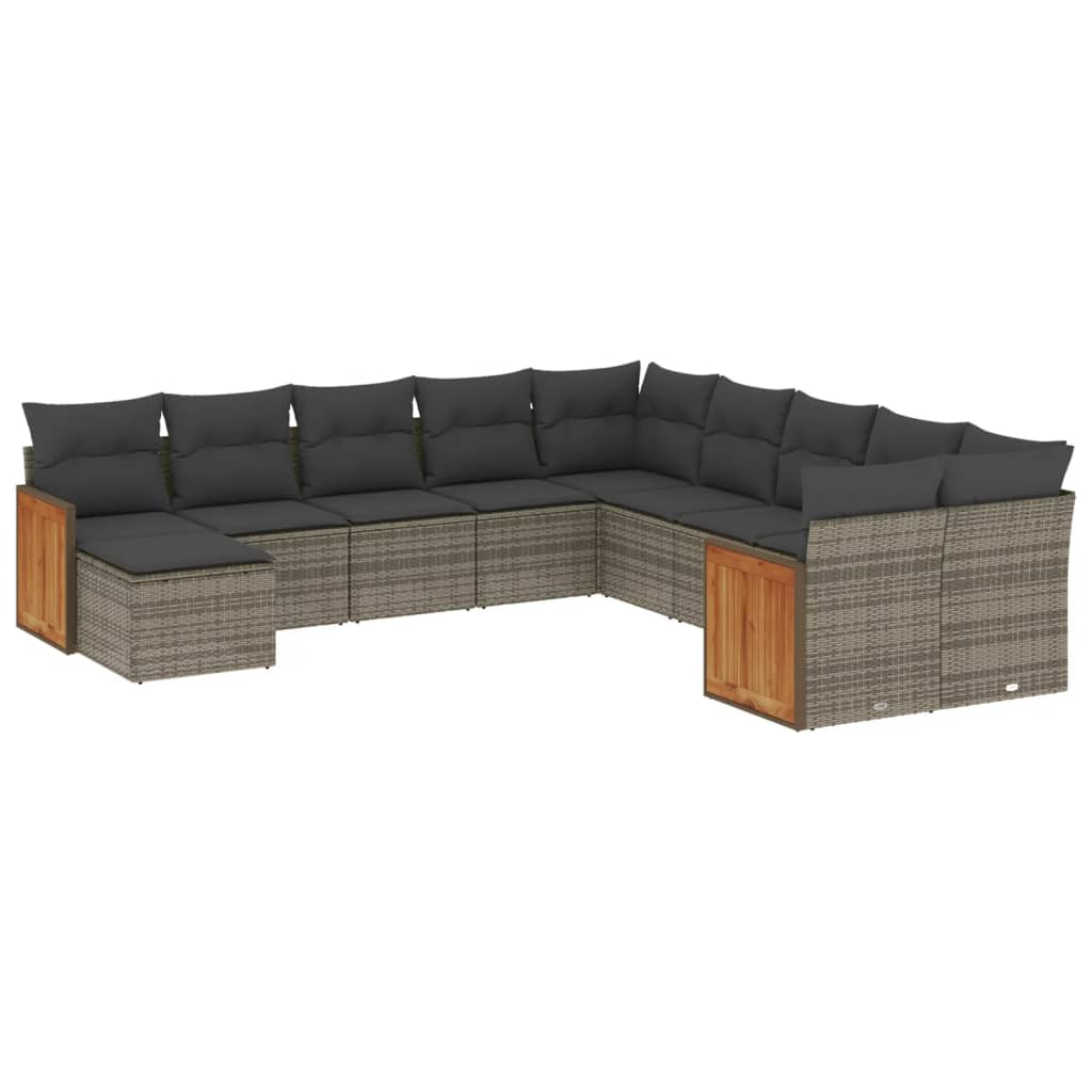 11-dijelni set vrtnih sofa od poliratana s jastucima sivi