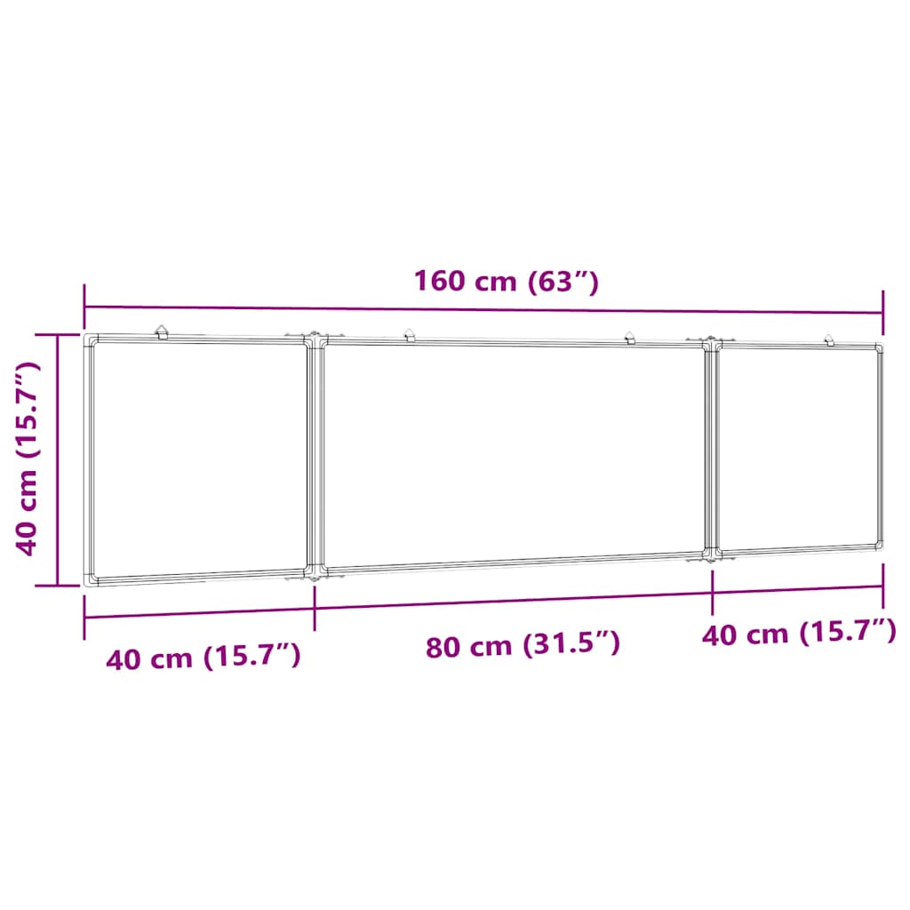 Magnetna bijela ploča sklopiva 160 x 40 x 1,7 cm aluminijska