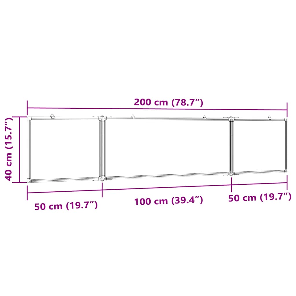 Magnetna bijela ploča sklopiva 200 x 40 x 1,7 cm aluminijska