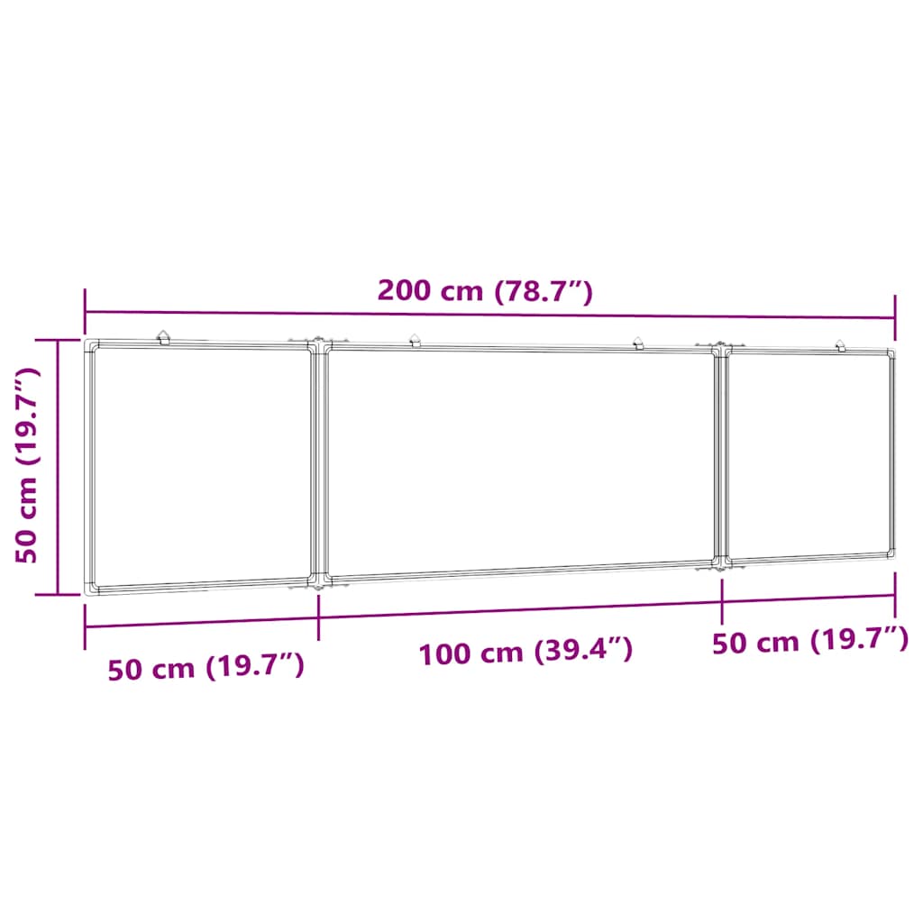 Magnetna bijela ploča sklopiva 200 x 40 x 1,7 cm aluminijska