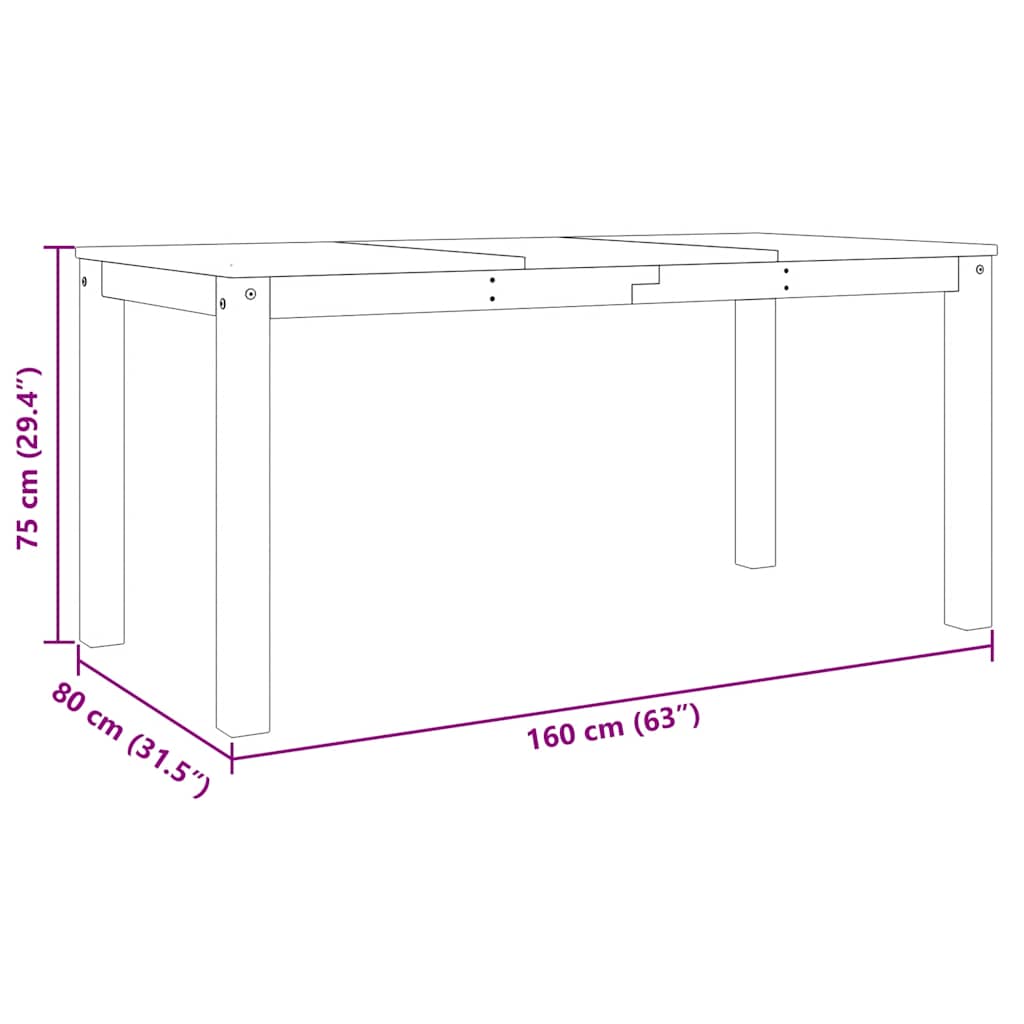 Blagovaonski stol PANAMA 160x80x75 cm od masivne borovine