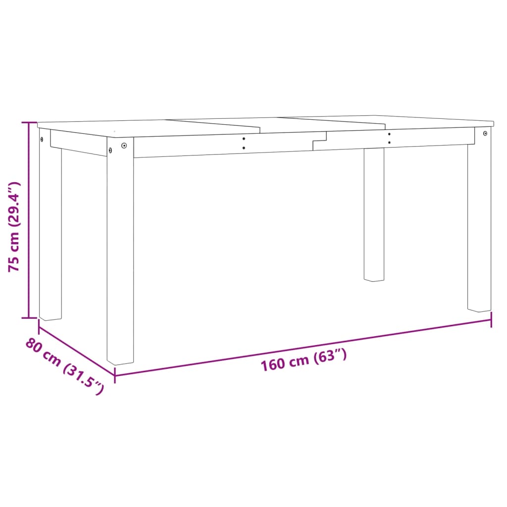 Blagovaonski stol PANAMA sivi 160x80x75 cm od masivne borovine