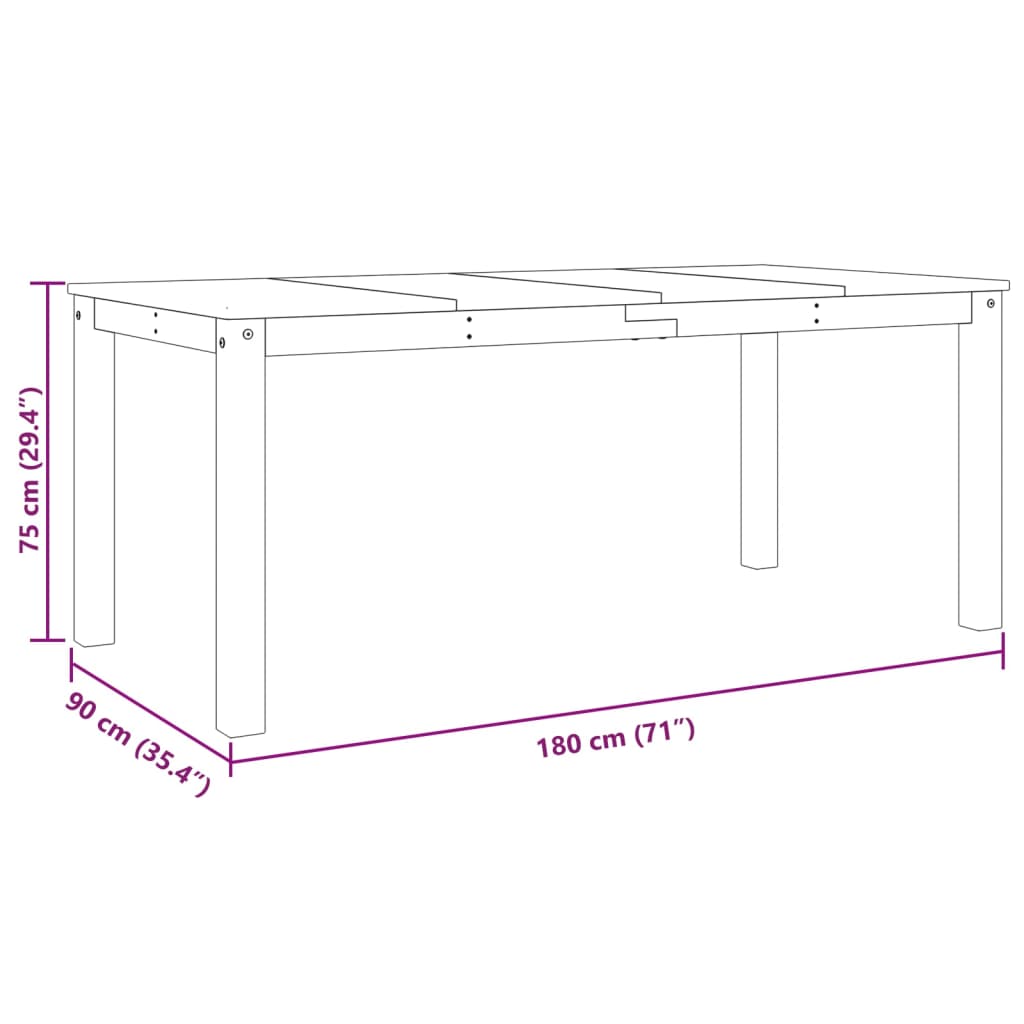 Blagovaonski stol PANAMA 180x90x75 cm od masivne borovine