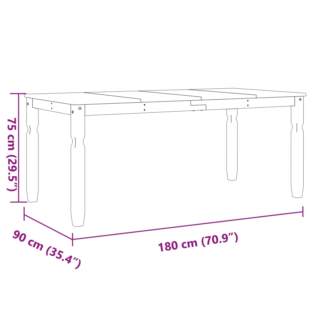 Blagovaonski stol Corona bijeli 180x90x75 cm masivna borovina