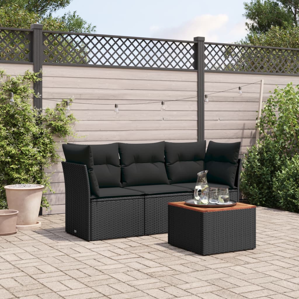 4-dijelni set vrtnih sofa od poliratana s jastucima crni