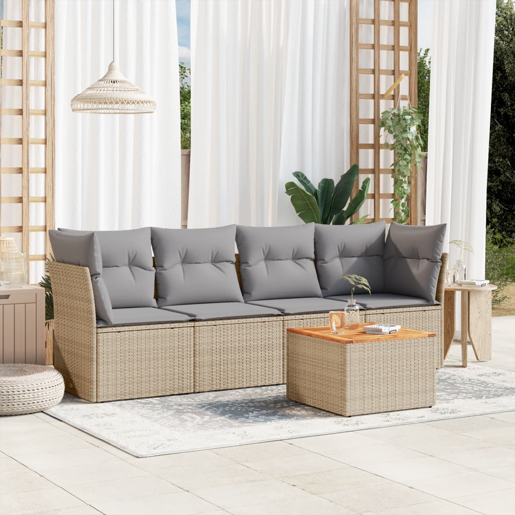 5-dijelni vrtni set sofa s jastucima bež od poliratana