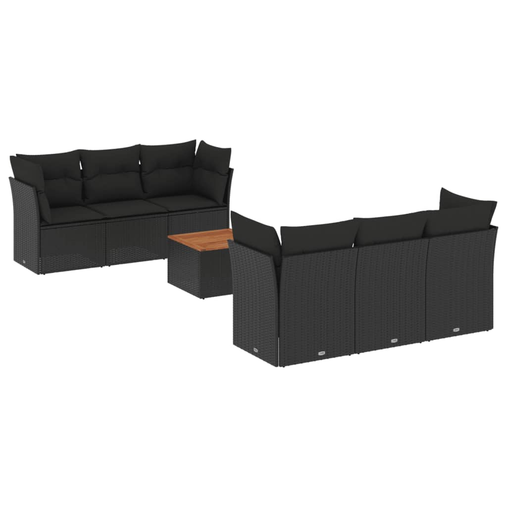 7-dijelni set vrtnih sofa od poliratana s jastucima crni