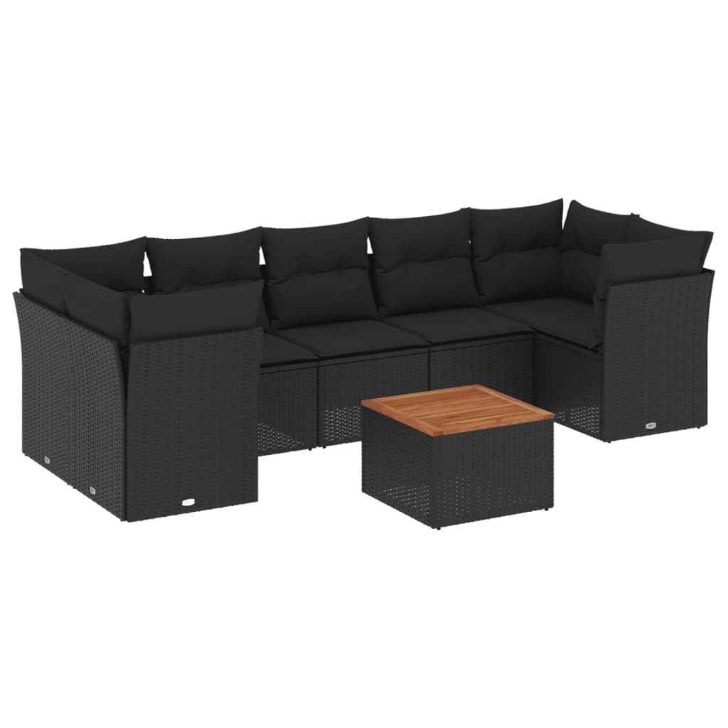8-dijelni set vrtnih sofa od poliratana s jastucima crni