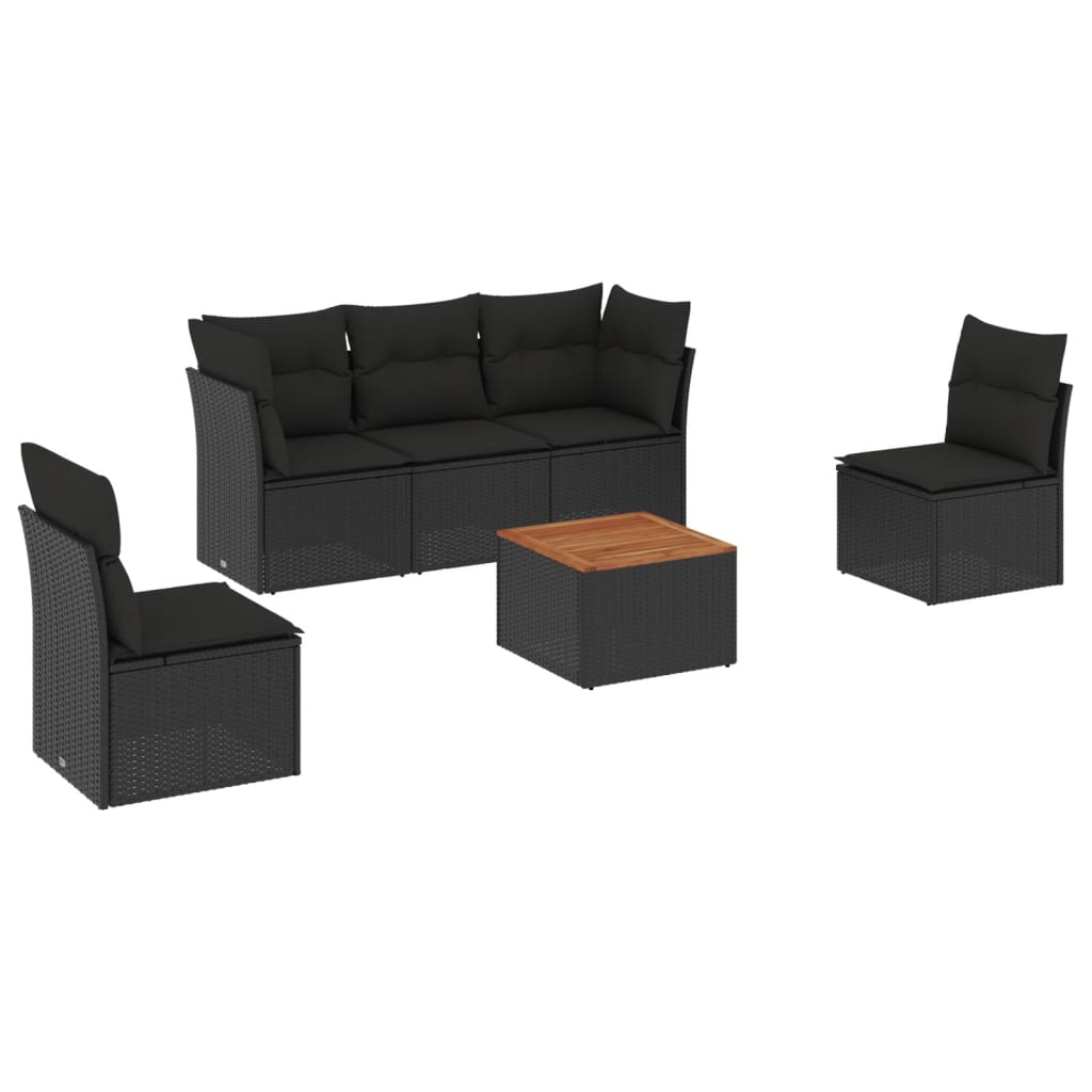 6-dijelni set vrtnih sofa s jastucima crni od poliratana