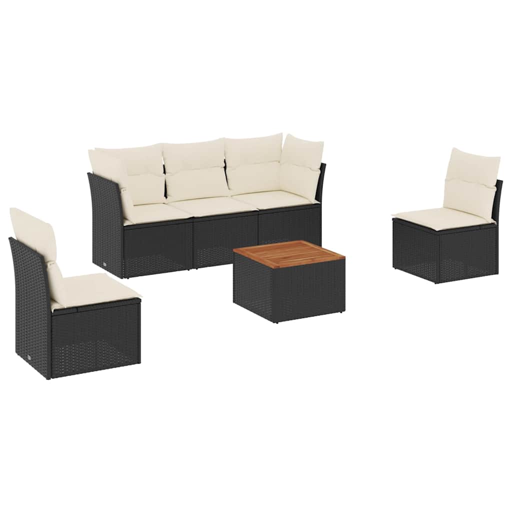 6-dijelni set vrtnih sofa s jastucima crni od poliratana