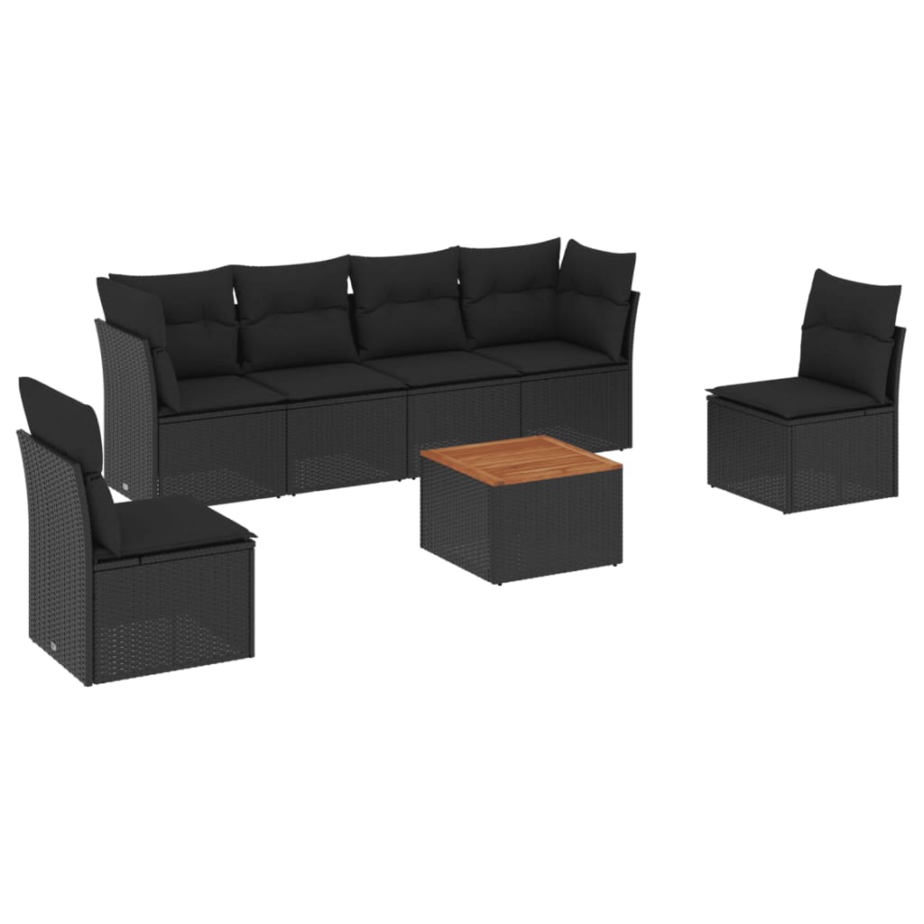 7-dijelni set vrtnih sofa od poliratana s jastucima crni