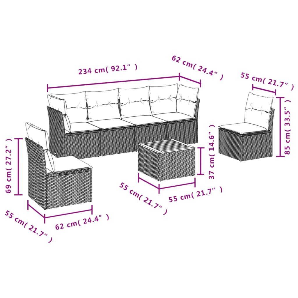 7-dijelni set vrtnih sofa sivi od poliratana