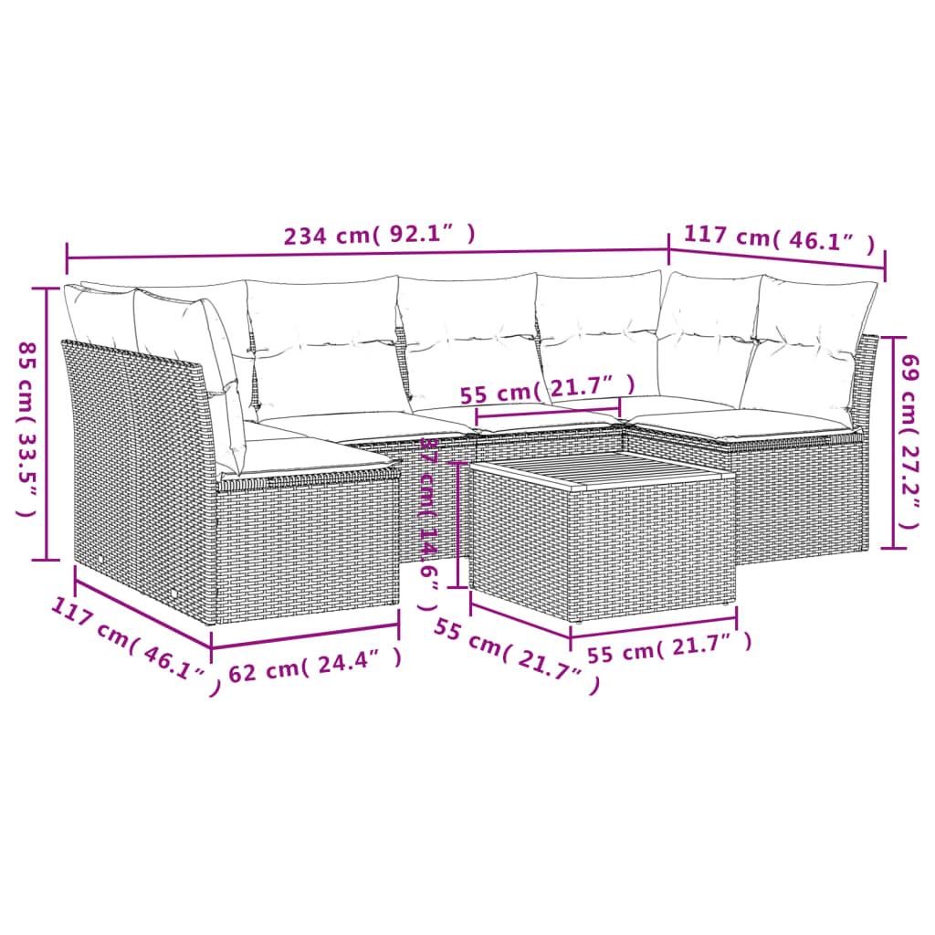 7-dijelni set vrtnih sofa sivi od poliratana