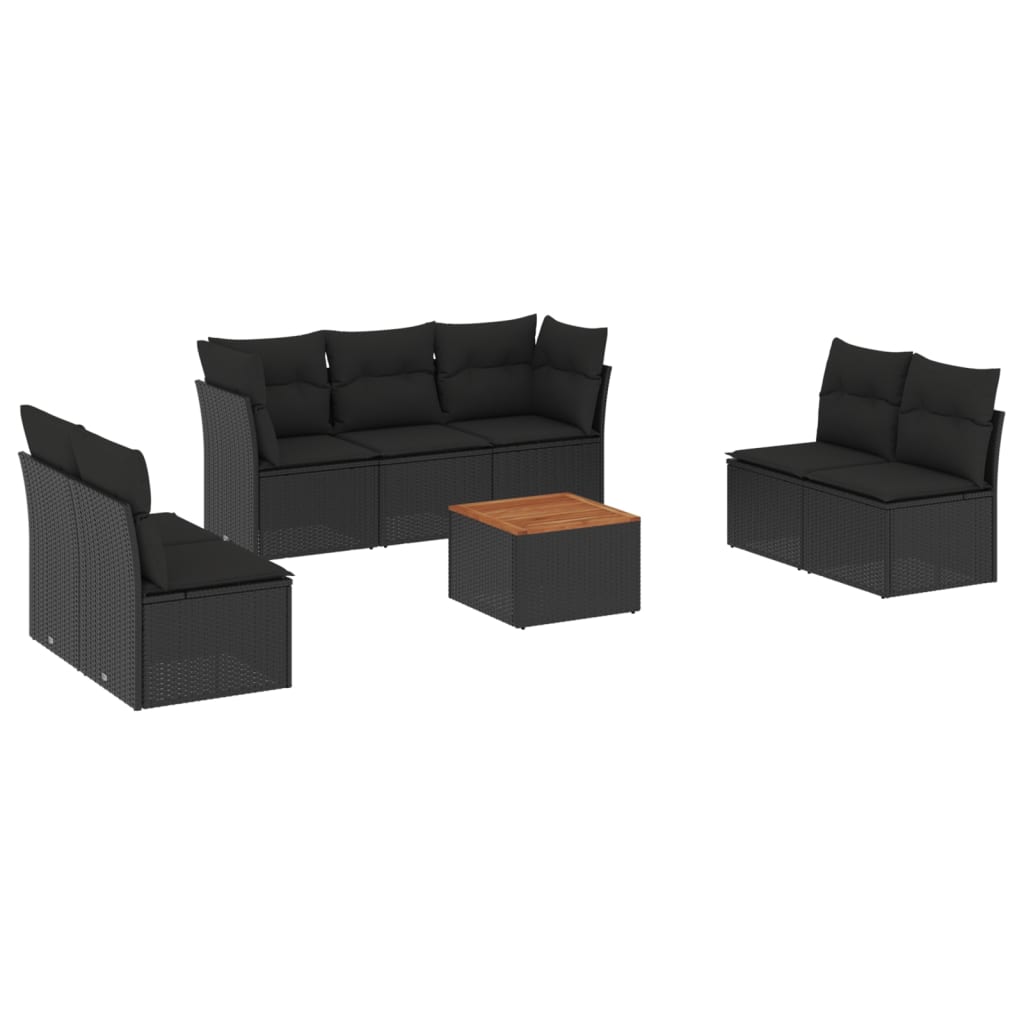 8-dijelni set vrtnih sofa od poliratana s jastucima crni