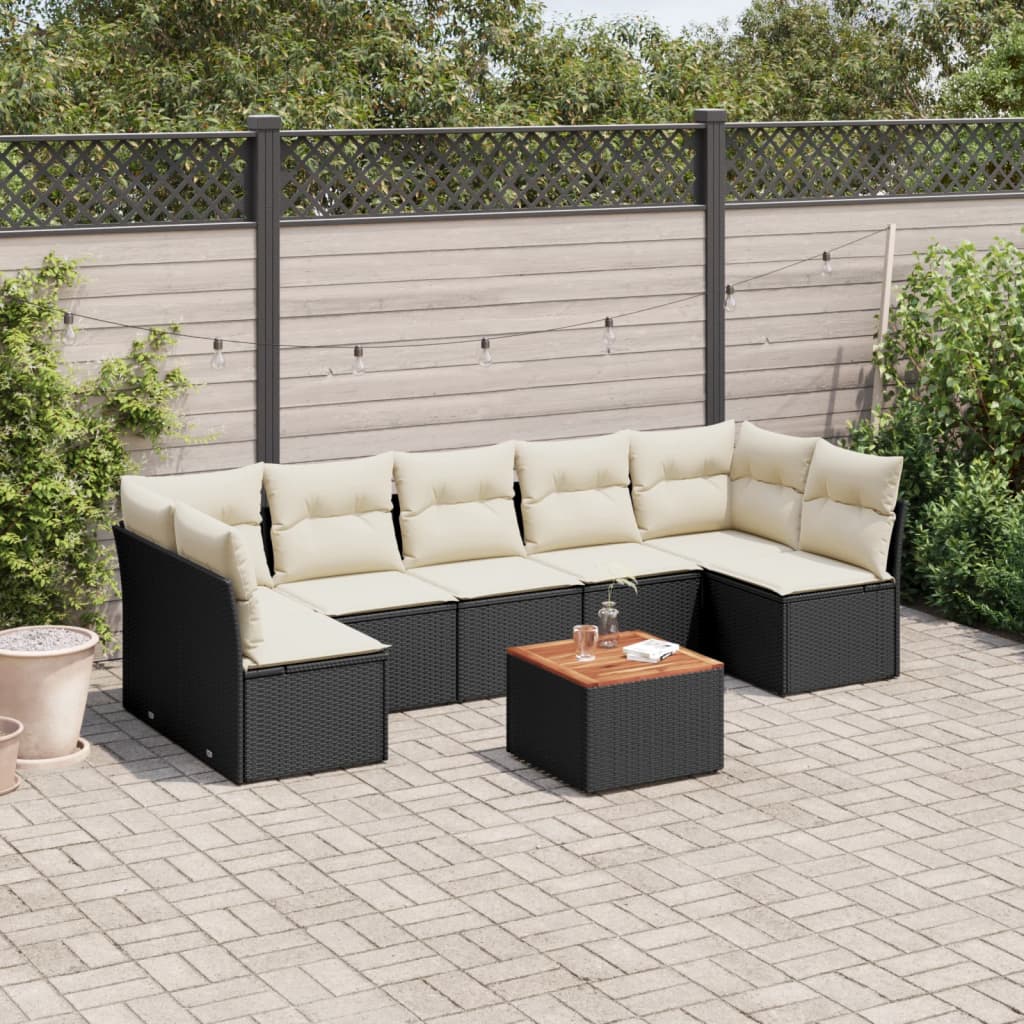 8-dijelni set vrtnih sofa od poliratana s jastucima crni