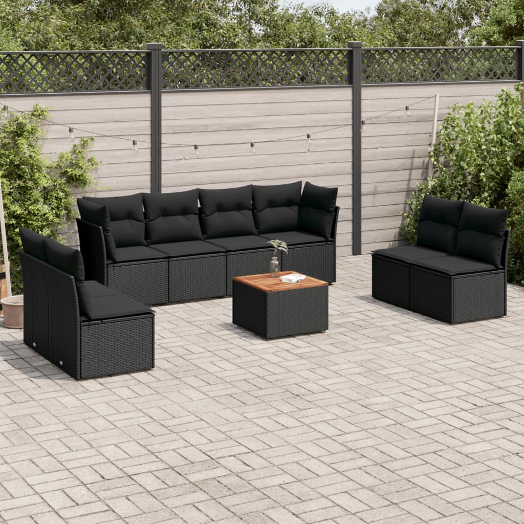 9-dijelni set vrtnih sofa s jastucima crni od poliratana