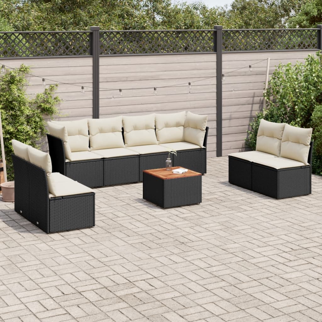 9-dijelni set vrtnih sofa s jastucima crni od poliratana