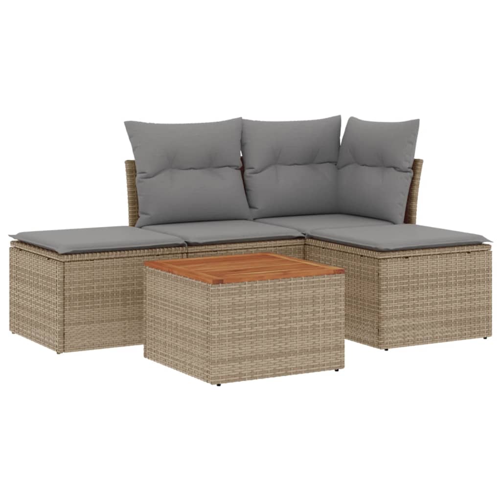 5-dijelni vrtni set sofa s jastucima bež od poliratana