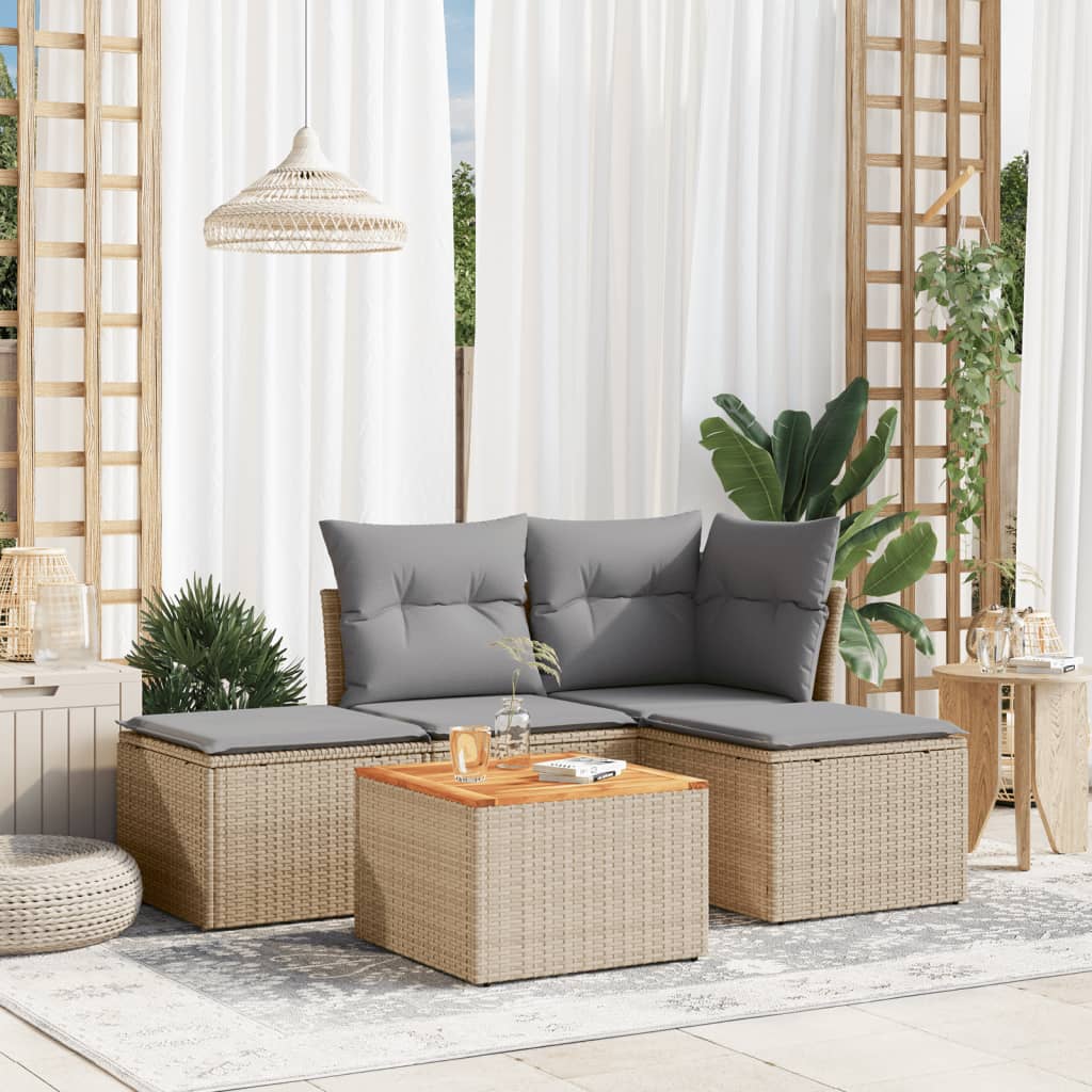 5-dijelni vrtni set sofa s jastucima bež od poliratana