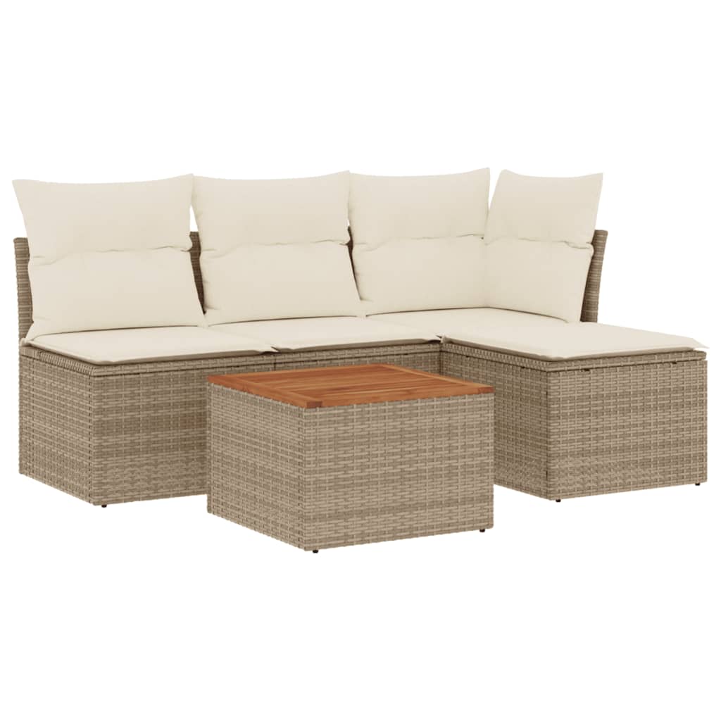 5-dijelni vrtni set sofa s jastucima bež od poliratana