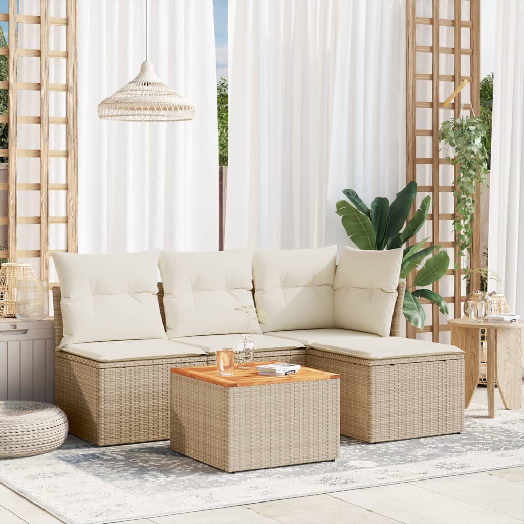5-dijelni vrtni set sofa s jastucima bež od poliratana