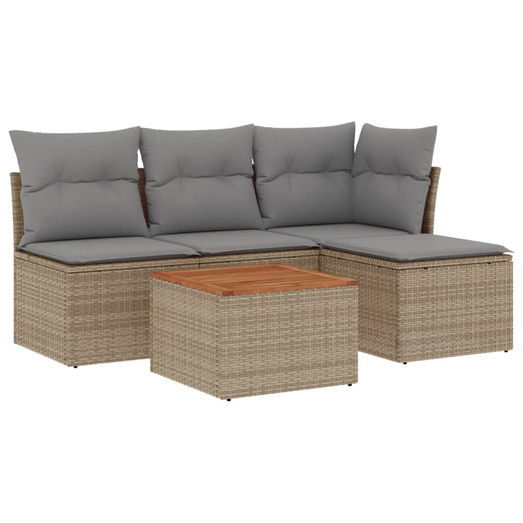 5-dijelni vrtni set sofa s jastucima bež od poliratana