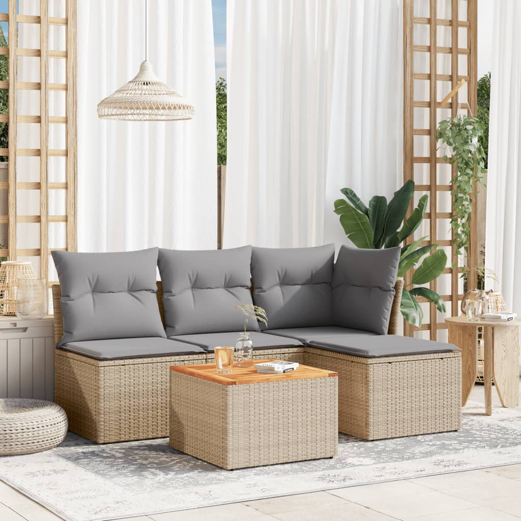 5-dijelni vrtni set sofa s jastucima bež od poliratana