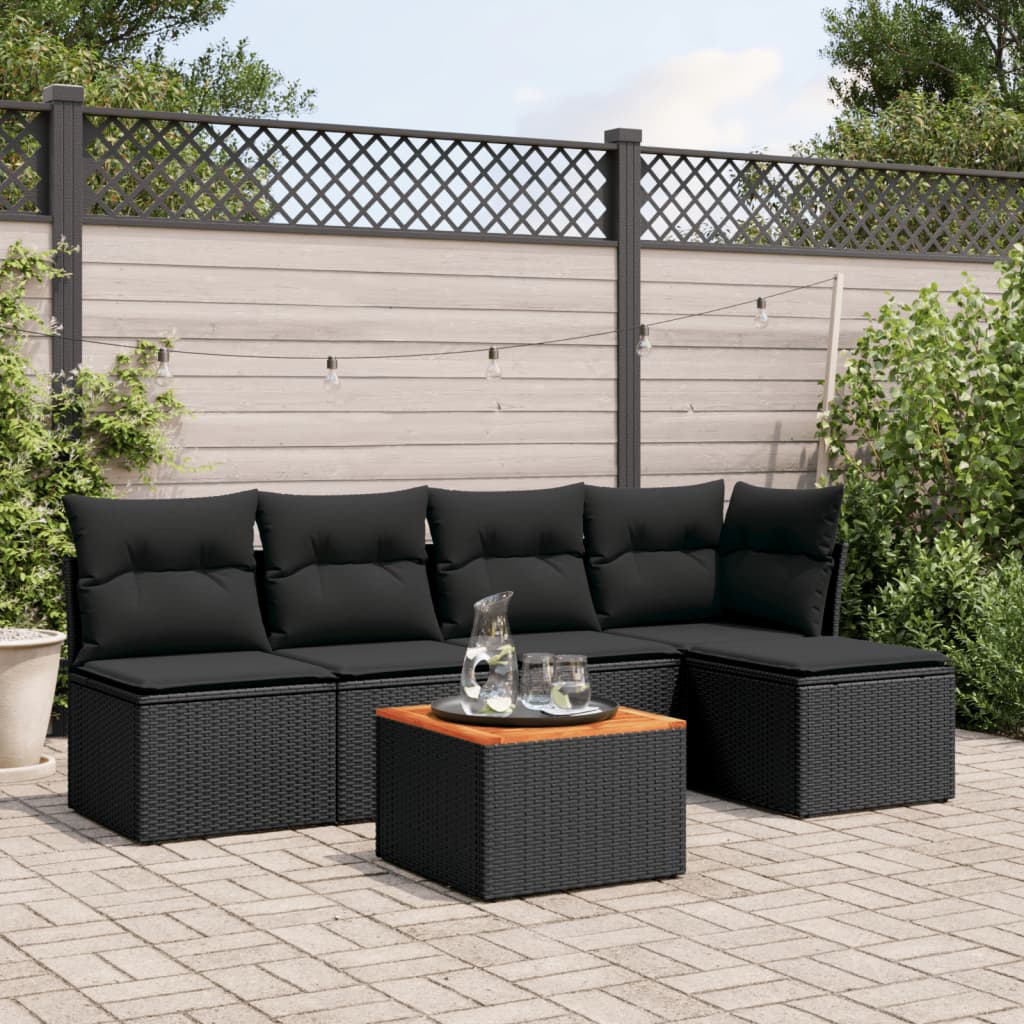 6-dijelni set vrtnih sofa s jastucima crni od poliratana