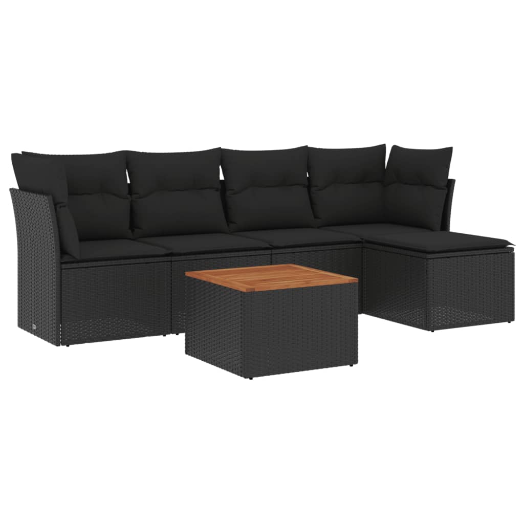 6-dijelni set vrtnih sofa s jastucima crni od poliratana