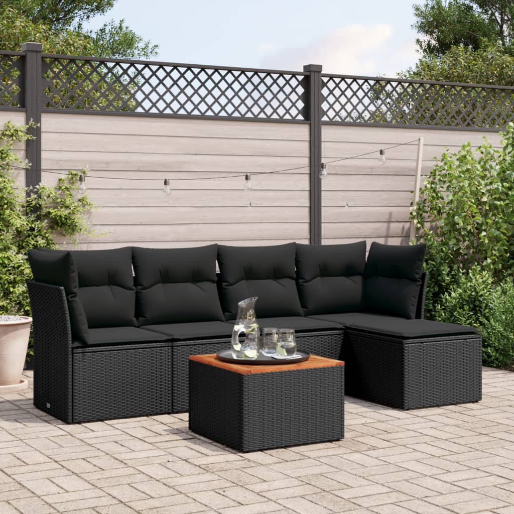 6-dijelni set vrtnih sofa s jastucima crni od poliratana
