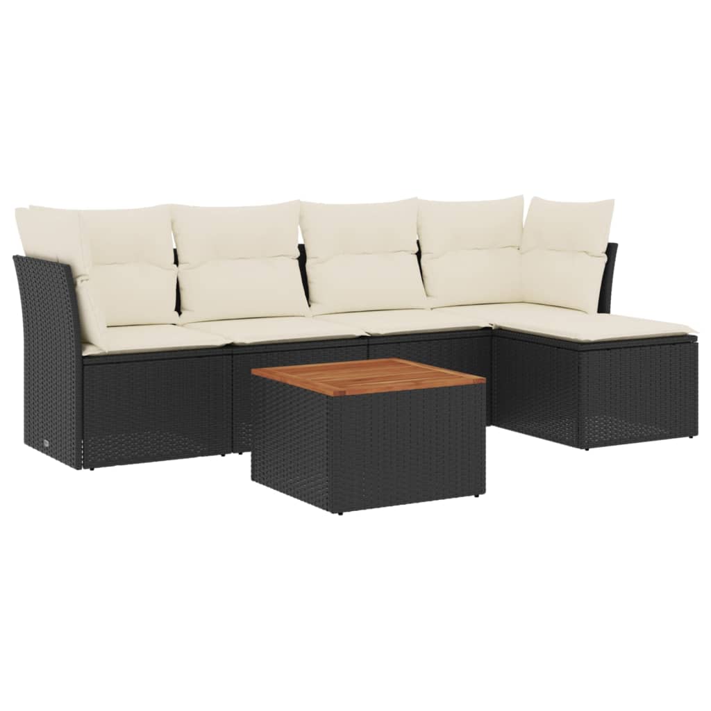 6-dijelni set vrtnih sofa s jastucima crni od poliratana