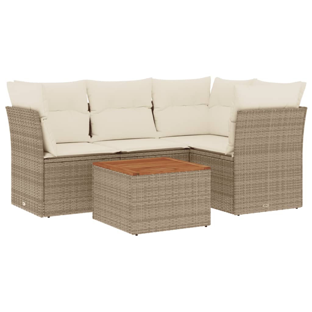 5-dijelni vrtni set sofa s jastucima bež od poliratana