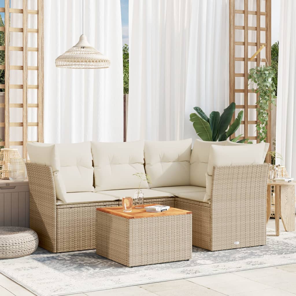 5-dijelni vrtni set sofa s jastucima bež od poliratana