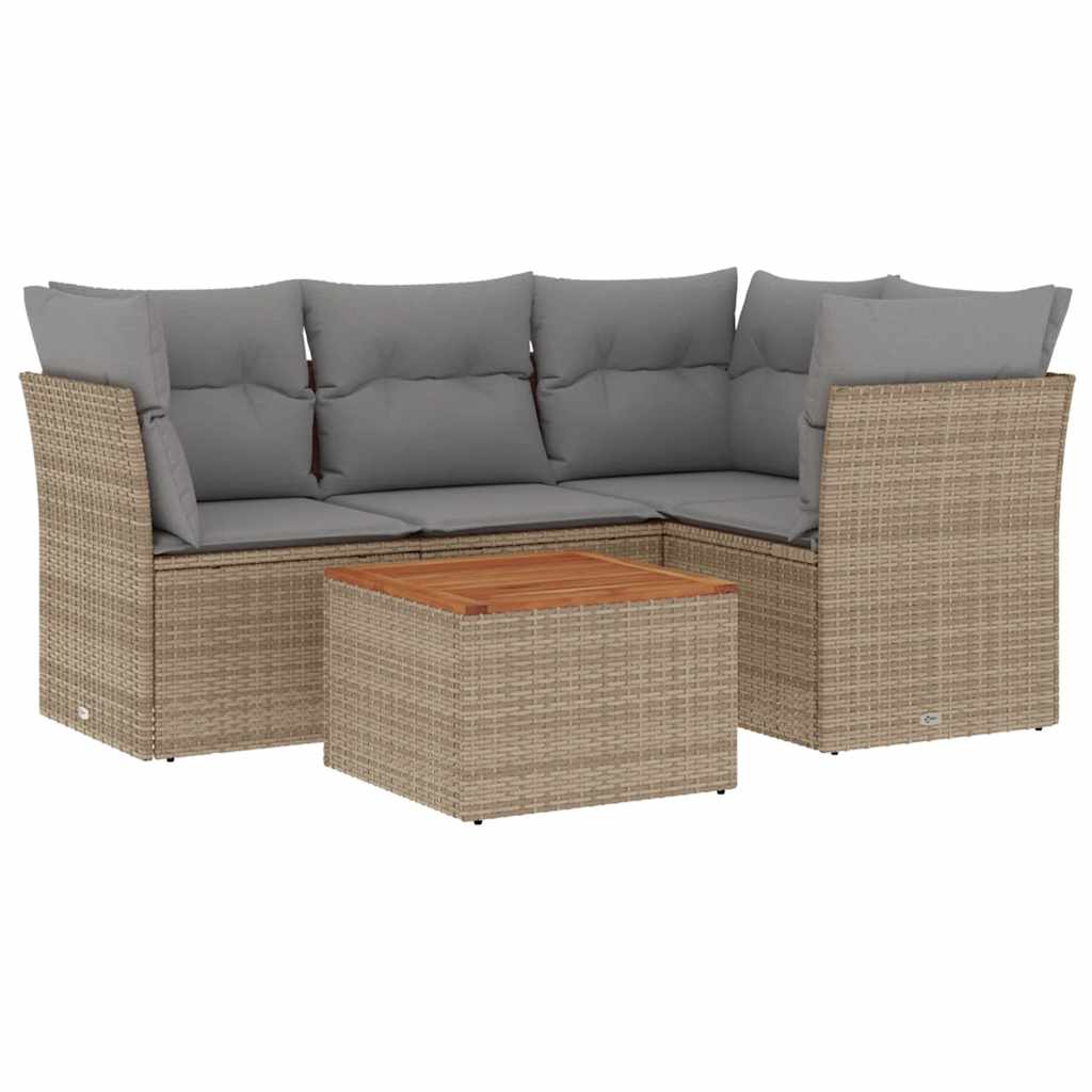 5-dijelni vrtni set sofa s jastucima bež od poliratana