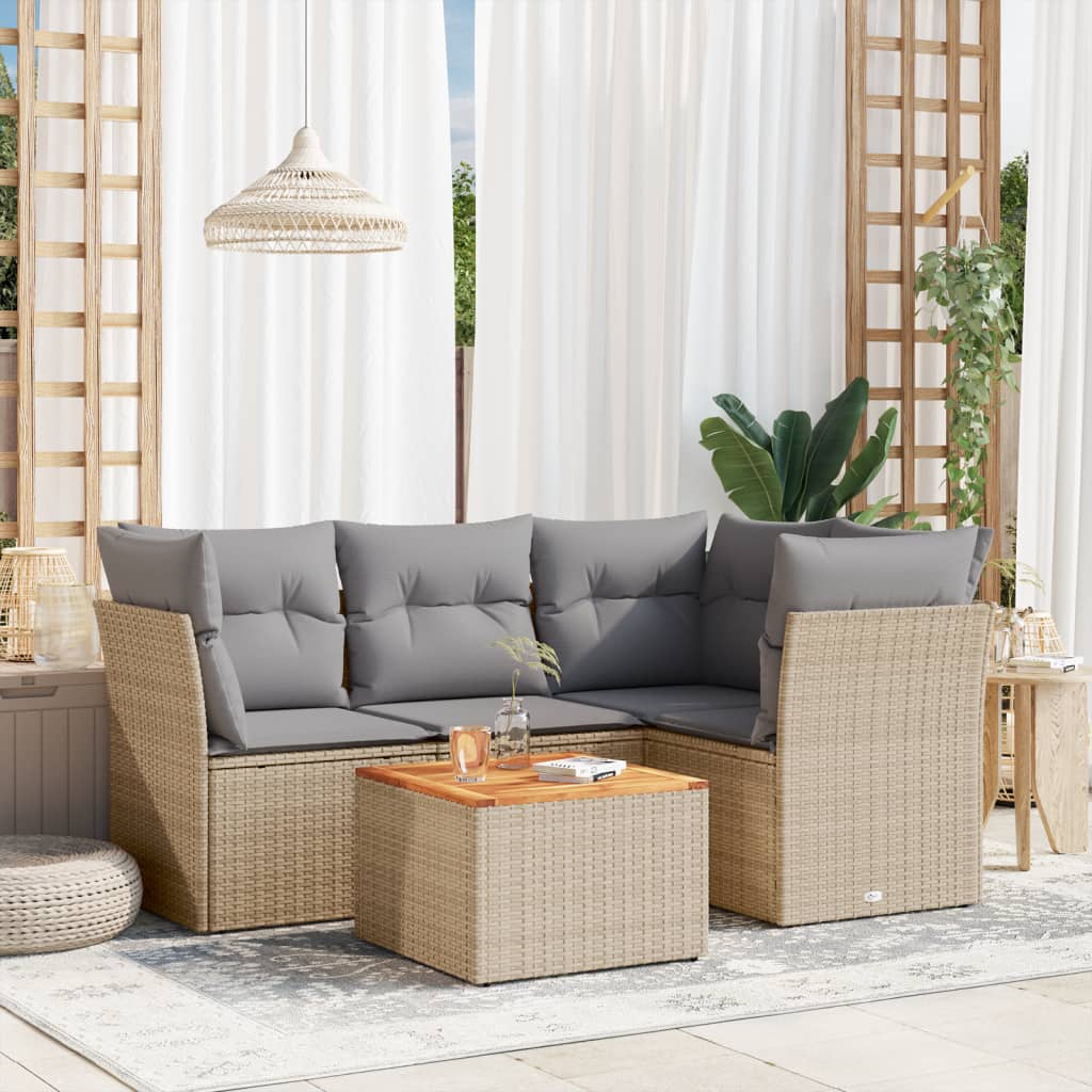 5-dijelni vrtni set sofa s jastucima bež od poliratana