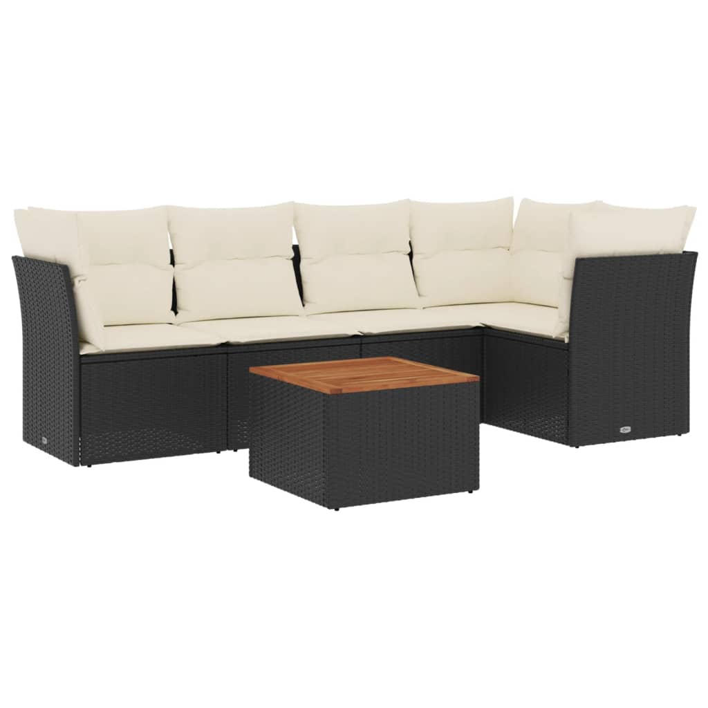 6-dijelni set vrtnih sofa s jastucima crni od poliratana