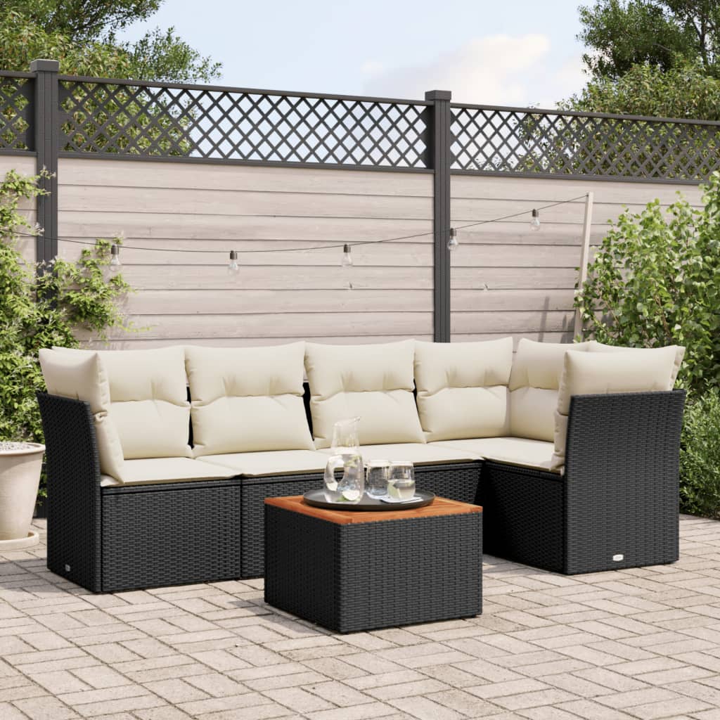 6-dijelni set vrtnih sofa s jastucima crni od poliratana
