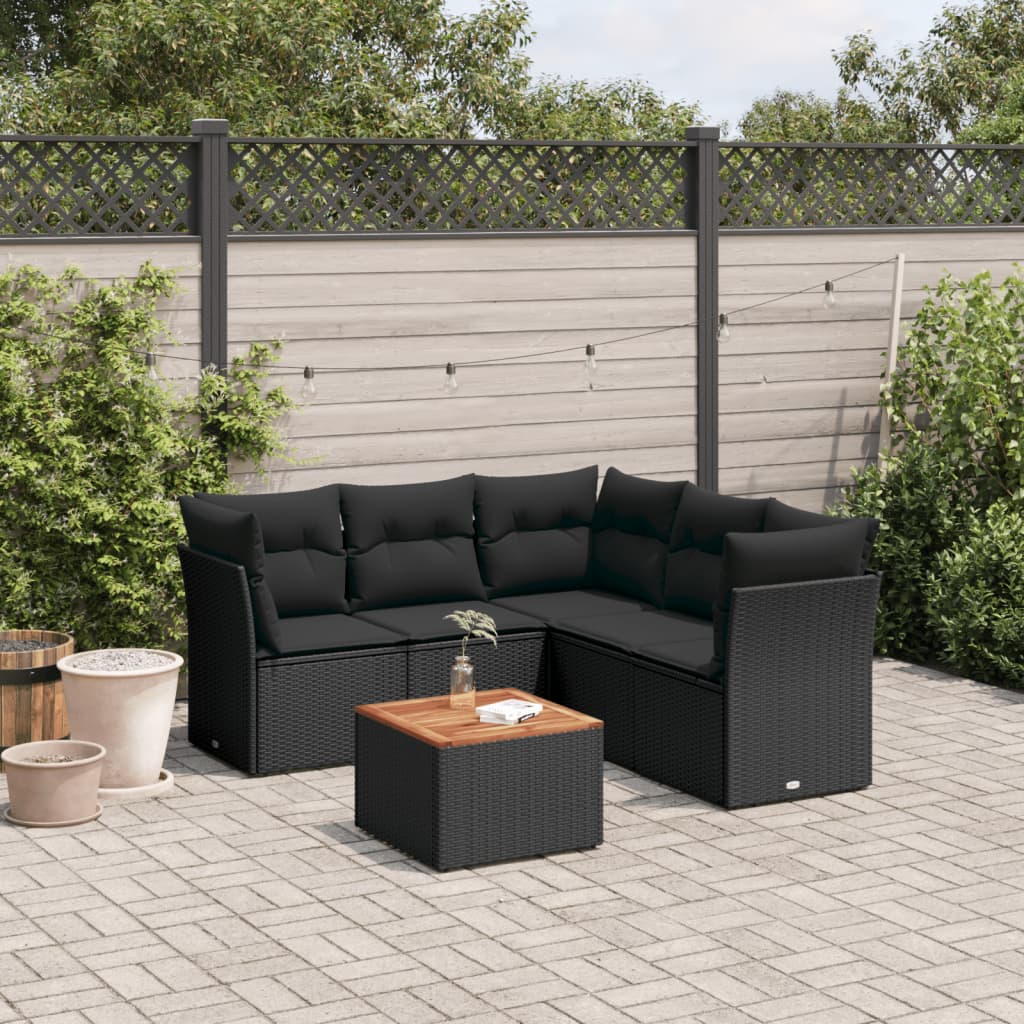 6-dijelni set vrtnih sofa s jastucima crni od poliratana