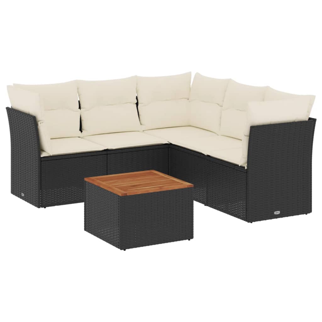 6-dijelni set vrtnih sofa s jastucima crni od poliratana
