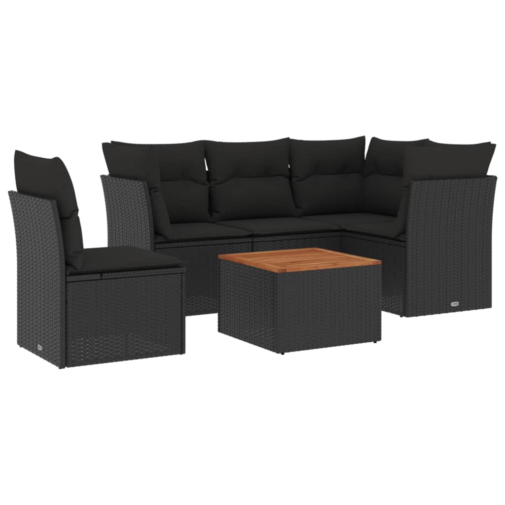 6-dijelni set vrtnih sofa s jastucima crni od poliratana