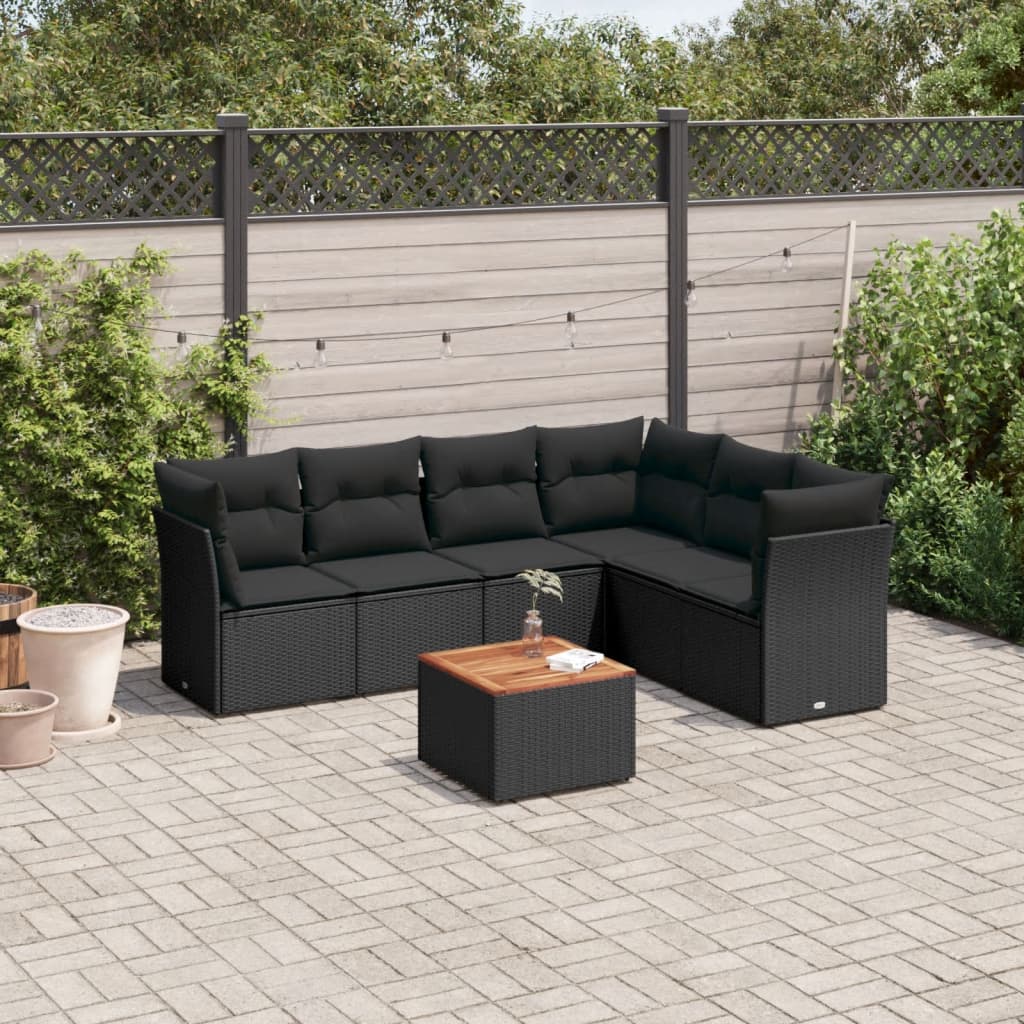 7-dijelni set vrtnih sofa od poliratana s jastucima crni