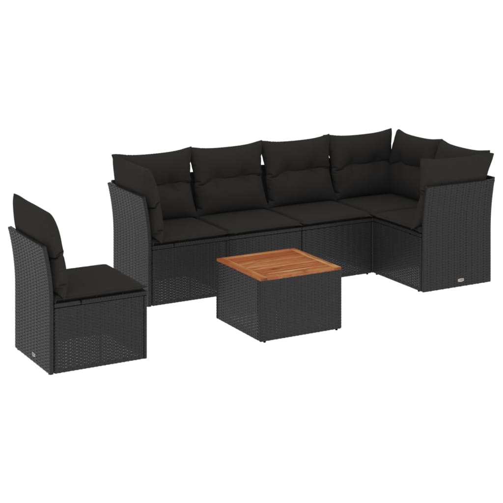 7-dijelni set vrtnih sofa od poliratana s jastucima crni