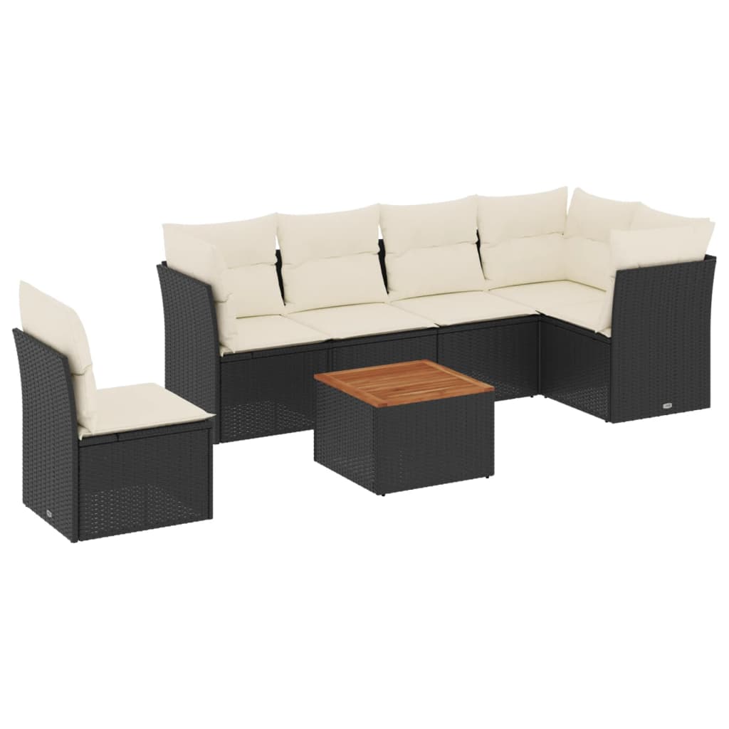 7-dijelni set vrtnih sofa od poliratana s jastucima crni