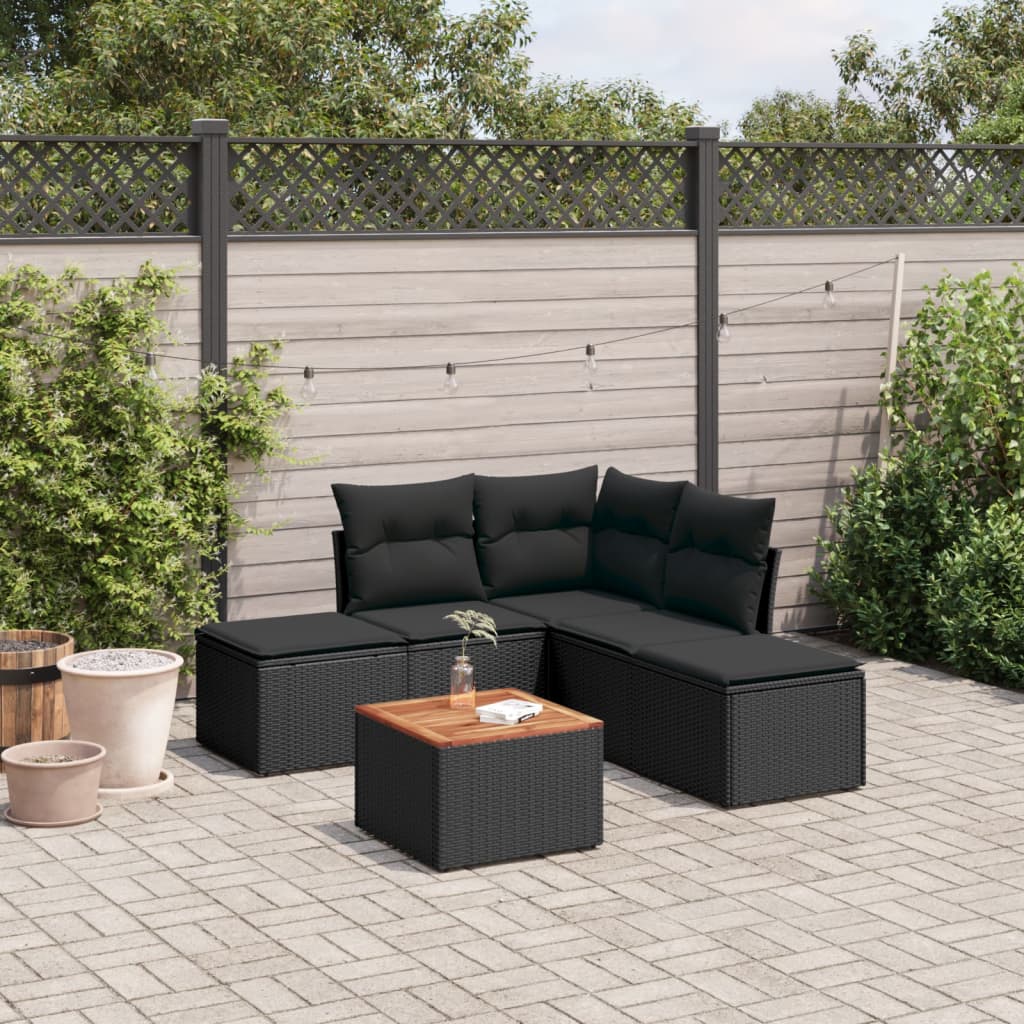 6-dijelni set vrtnih sofa s jastucima crni od poliratana