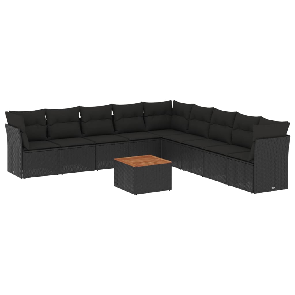 10-dijelni set vrtnih sofa s jastucima crni od poliratana