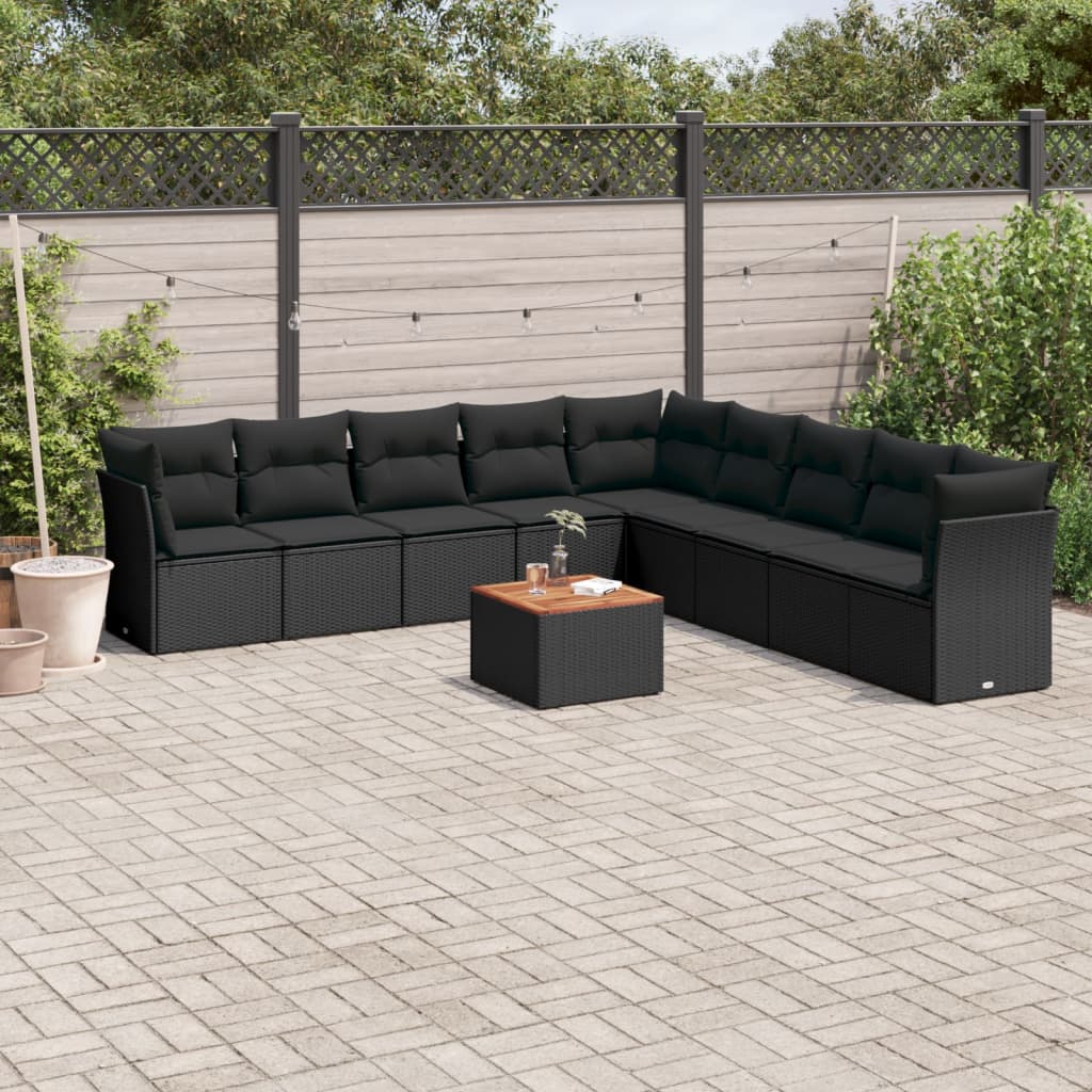 10-dijelni set vrtnih sofa s jastucima crni od poliratana