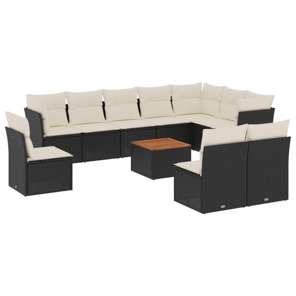 11-dijelni set vrtnih sofa od poliratana s jastucima crni