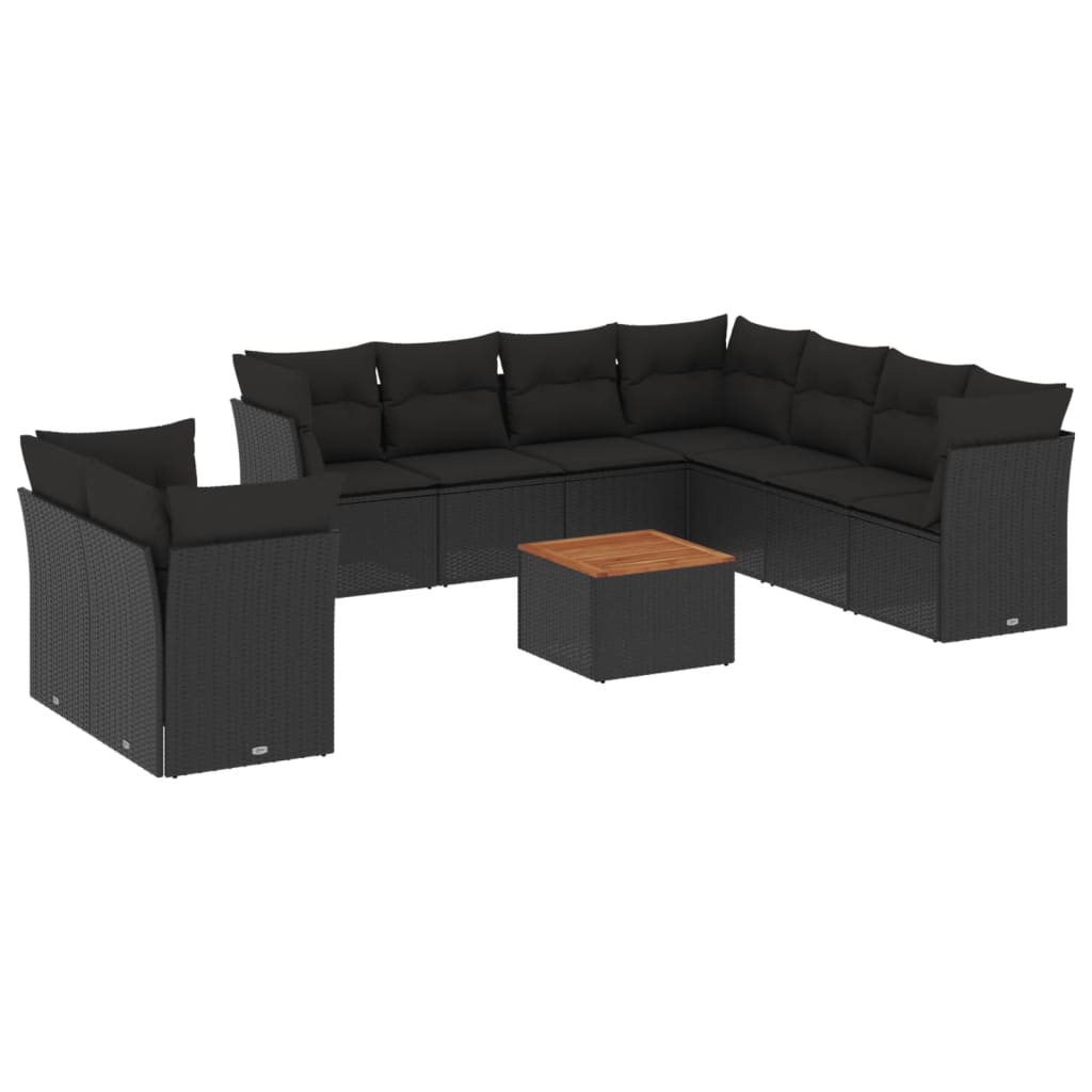 10-dijelni set vrtnih sofa s jastucima crni od poliratana