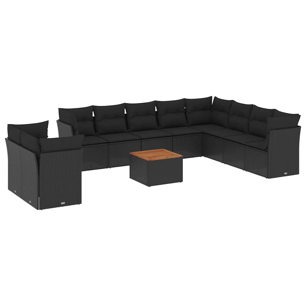 11-dijelni set vrtnih sofa od poliratana s jastucima crni